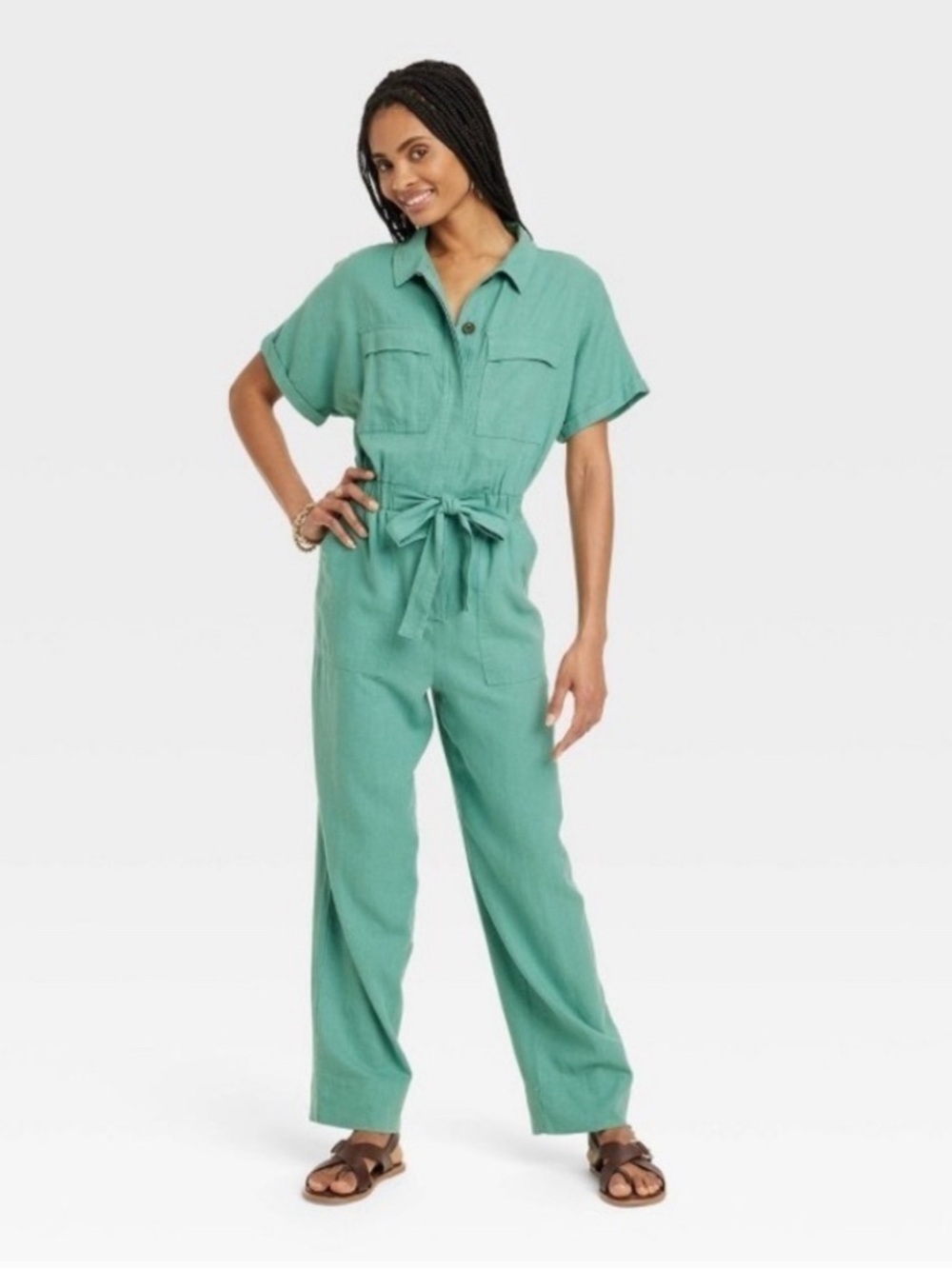 Universal Thread Green Short-Sleeve Jumpsuit